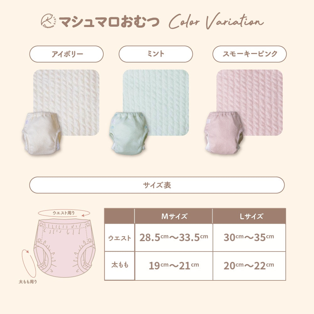 マシュマロおむつおむつセット おむつカバー2枚+インサート12枚 + Rinenna #1 + オムニウッティバケツL  ホワイト