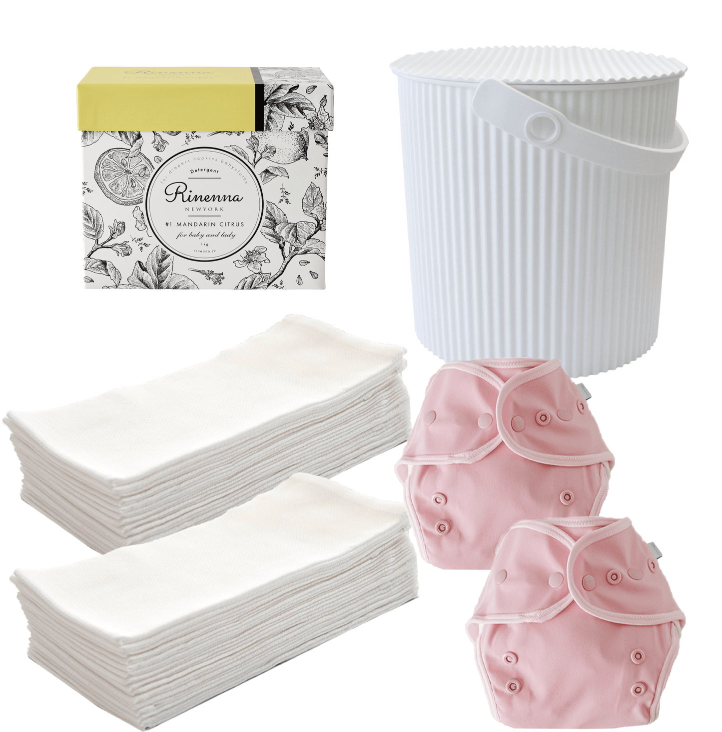 [Daytime diaper set] 20 cloth diapers (ring diapers) + 2 diaper covers (detergent/bucket set)